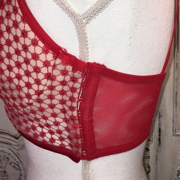 Beautiful Red Mesh And Embroidery Multiple Crisscross Back Straps Push-up Bra - Picture 5 of 10